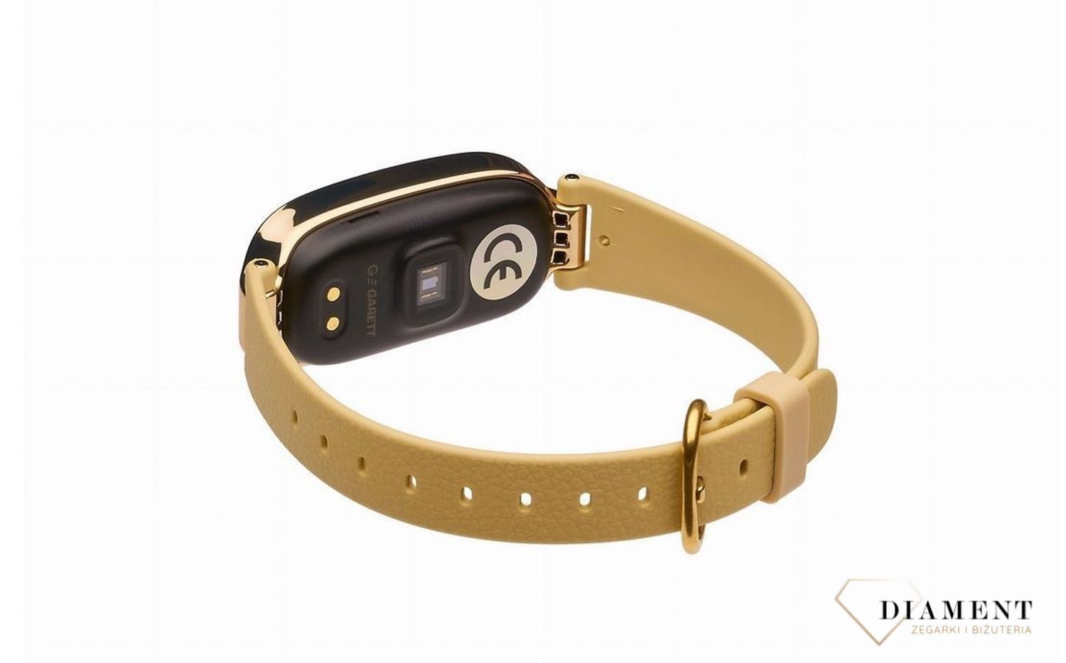 Nowoczesny i modny dodatek w postaci smartwatcha w kolorze żółtym ze złotą kopertą. Piękny dodatek do stylizacji. Idealny na prezent.  (2).jpg